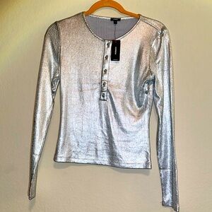 NWT Express Long Sleeve Henley in Silver - Size S